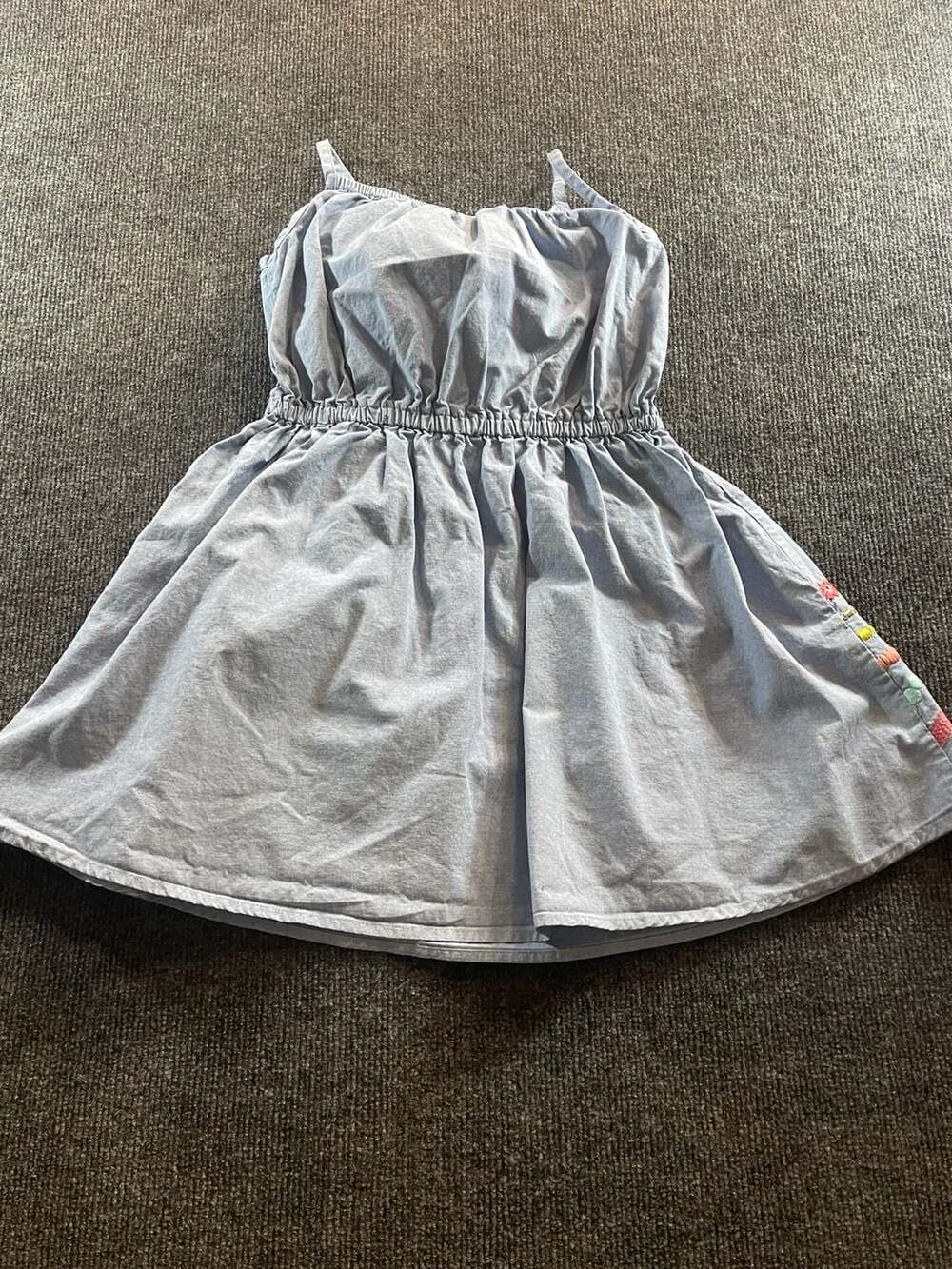 Gymboreee Chambray Dress Size 7 Blue Ruffle Straps Embroidered Ric Rac - Picture 8 of 9